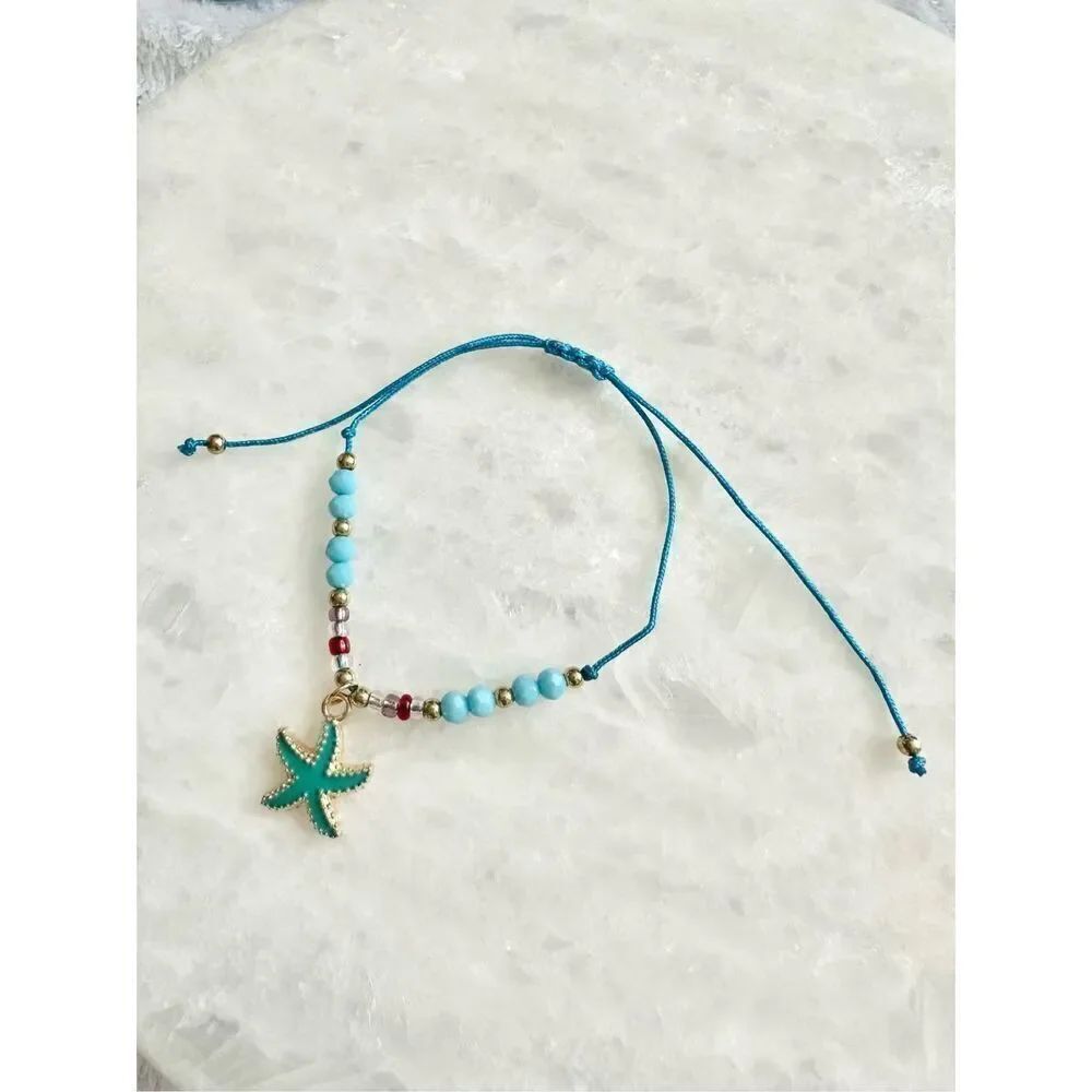 Blue starfish and bead friendship bracelet 